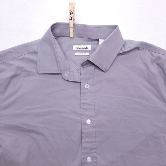 Haggar Classic Fit Casual Button Up Long Sleeve Shirt Adult Mens Size 16.5 Gray - Picture 1 of 10